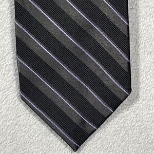 Trussini Italy Silk Cotton Striped Necktie Black Grey Purple Diagonal Stripe